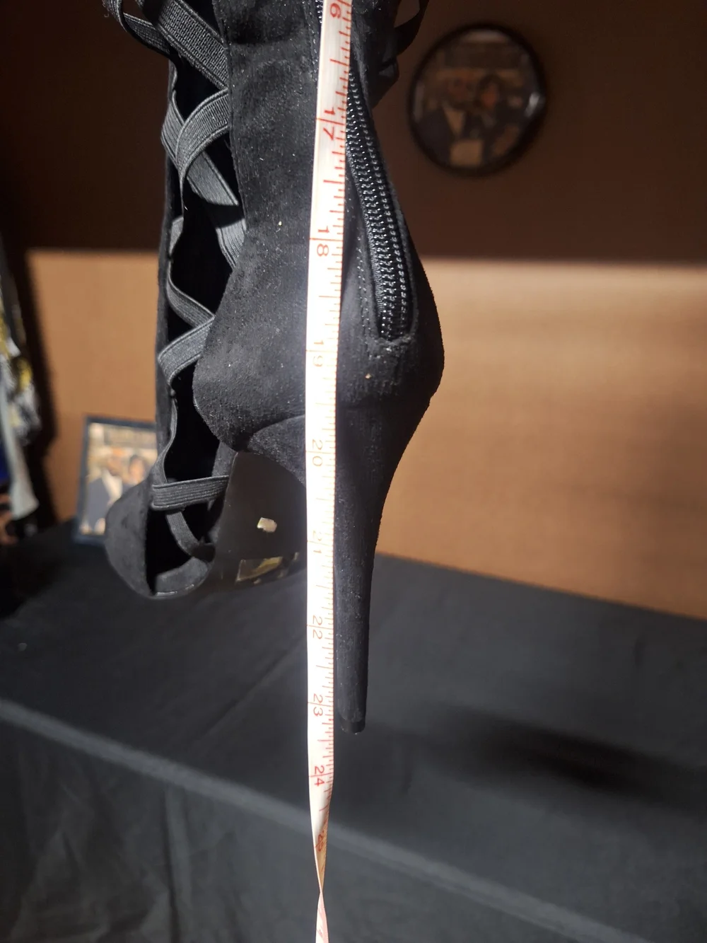 Black Over-the-Knee Lace-Up Peep-Toe Boots